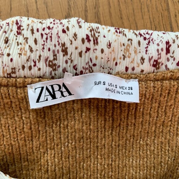 Women's Knit Peter Pan Collar Sweater Mustard Brown Wool Blend Size S - Picture 6 of 8